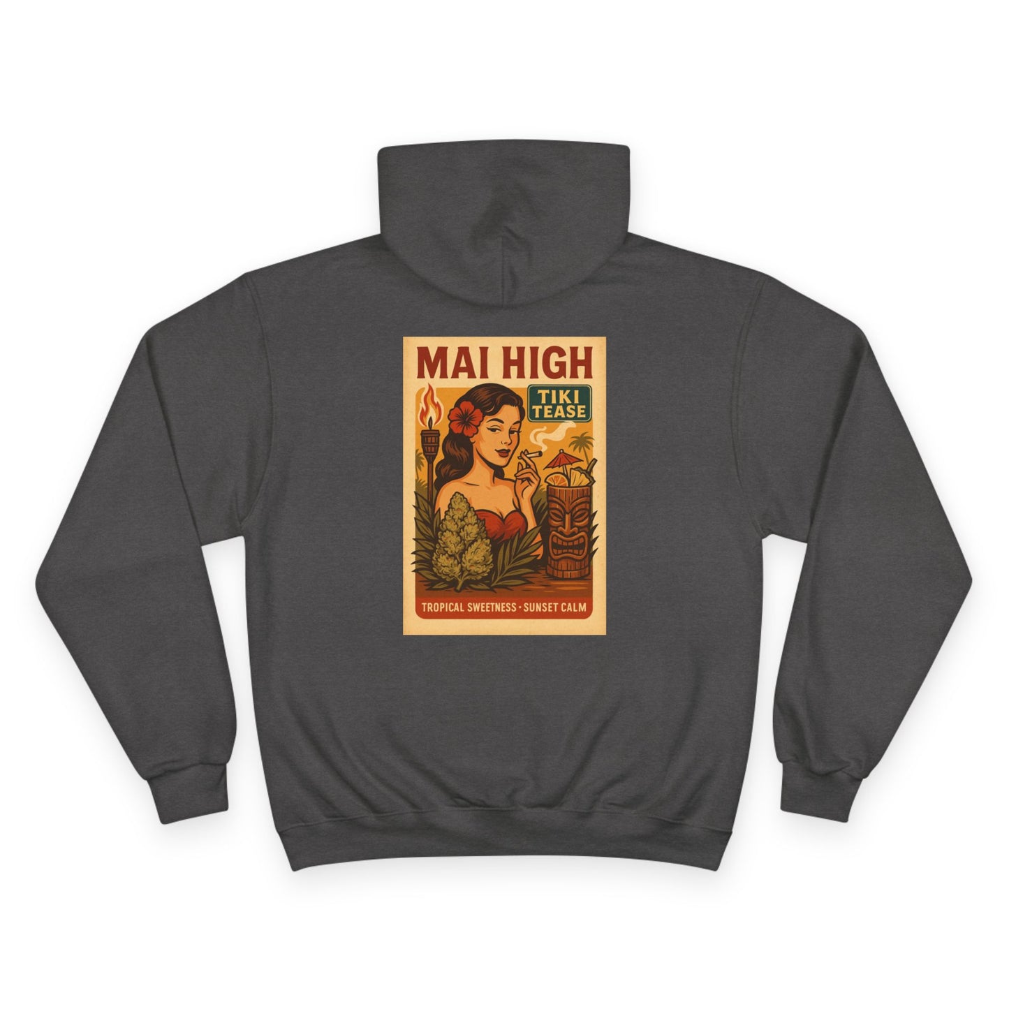 Vintage Tiki "Mai High" Hoodie — Retro Pin-Up Cocktail Graphic
