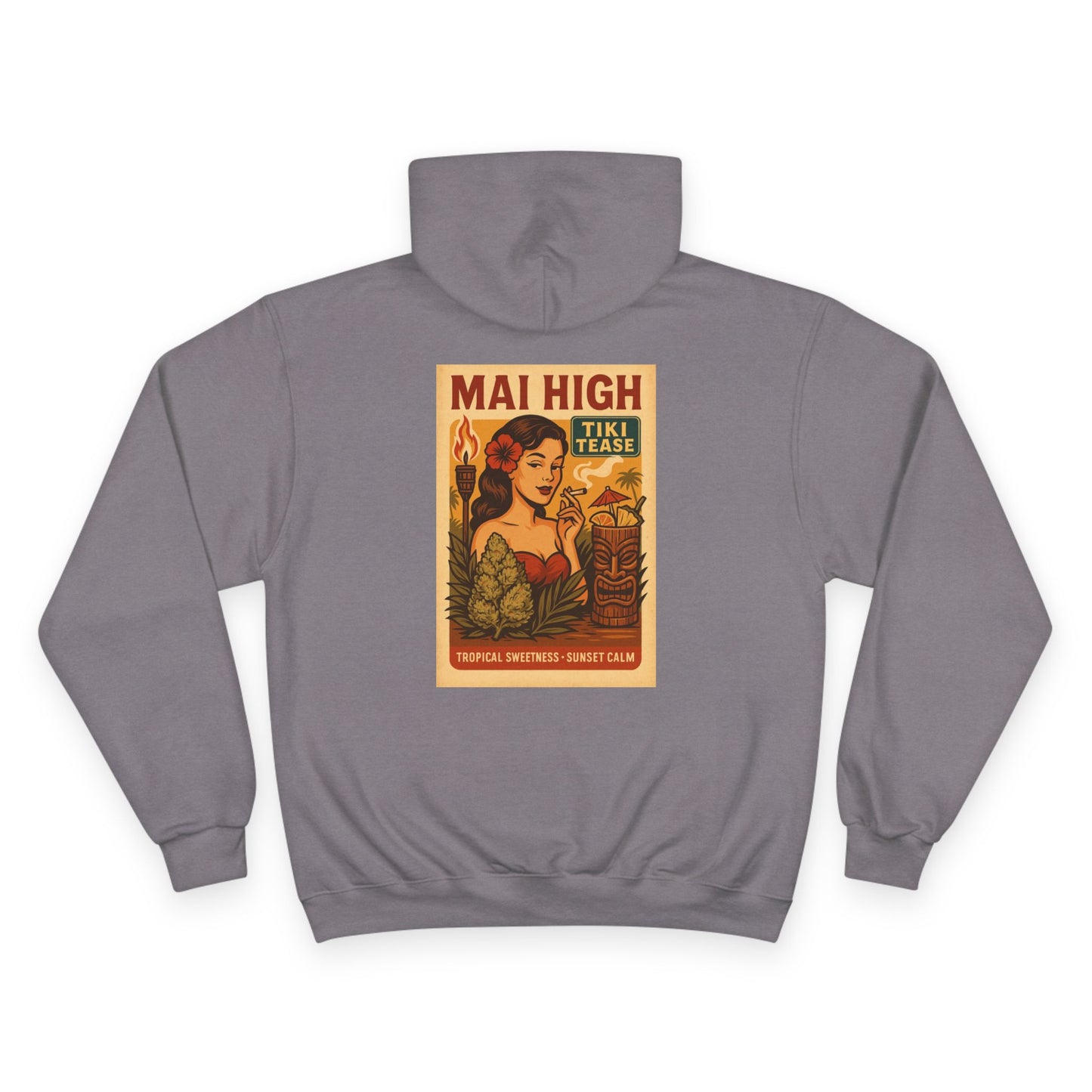 Vintage Tiki "Mai High" Hoodie — Retro Pin-Up Cocktail Graphic