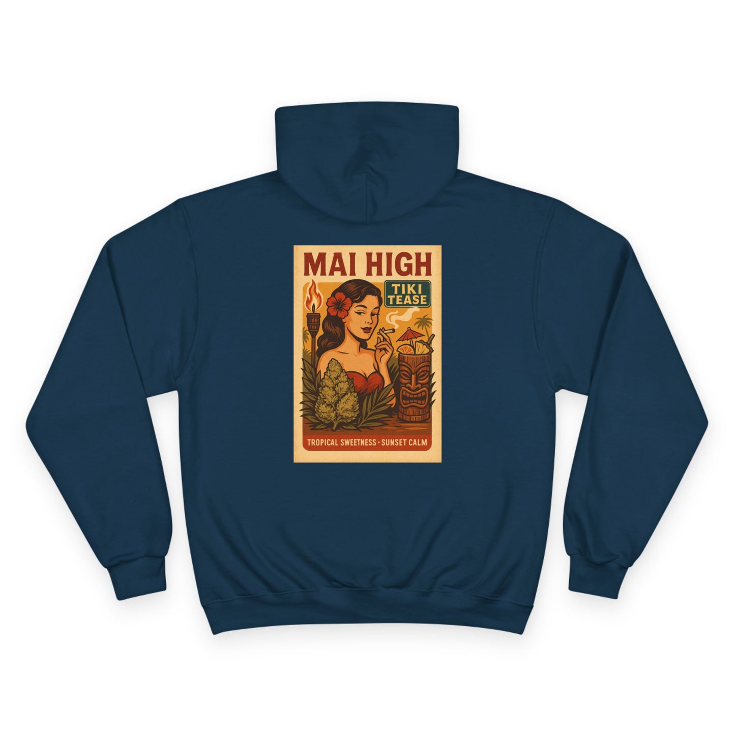 Vintage Tiki "Mai High" Hoodie — Retro Pin-Up Cocktail Graphic