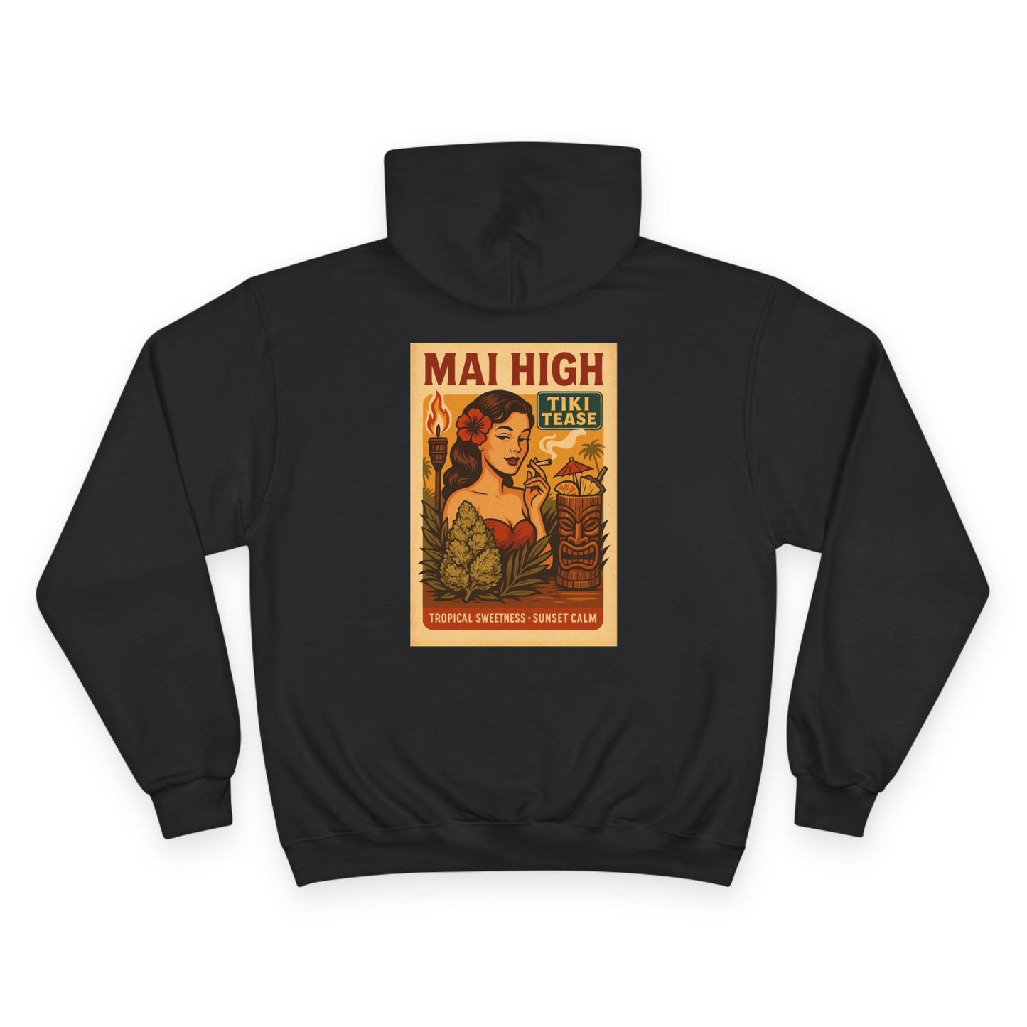 Vintage Tiki "Mai High" Hoodie — Retro Pin-Up Cocktail Graphic